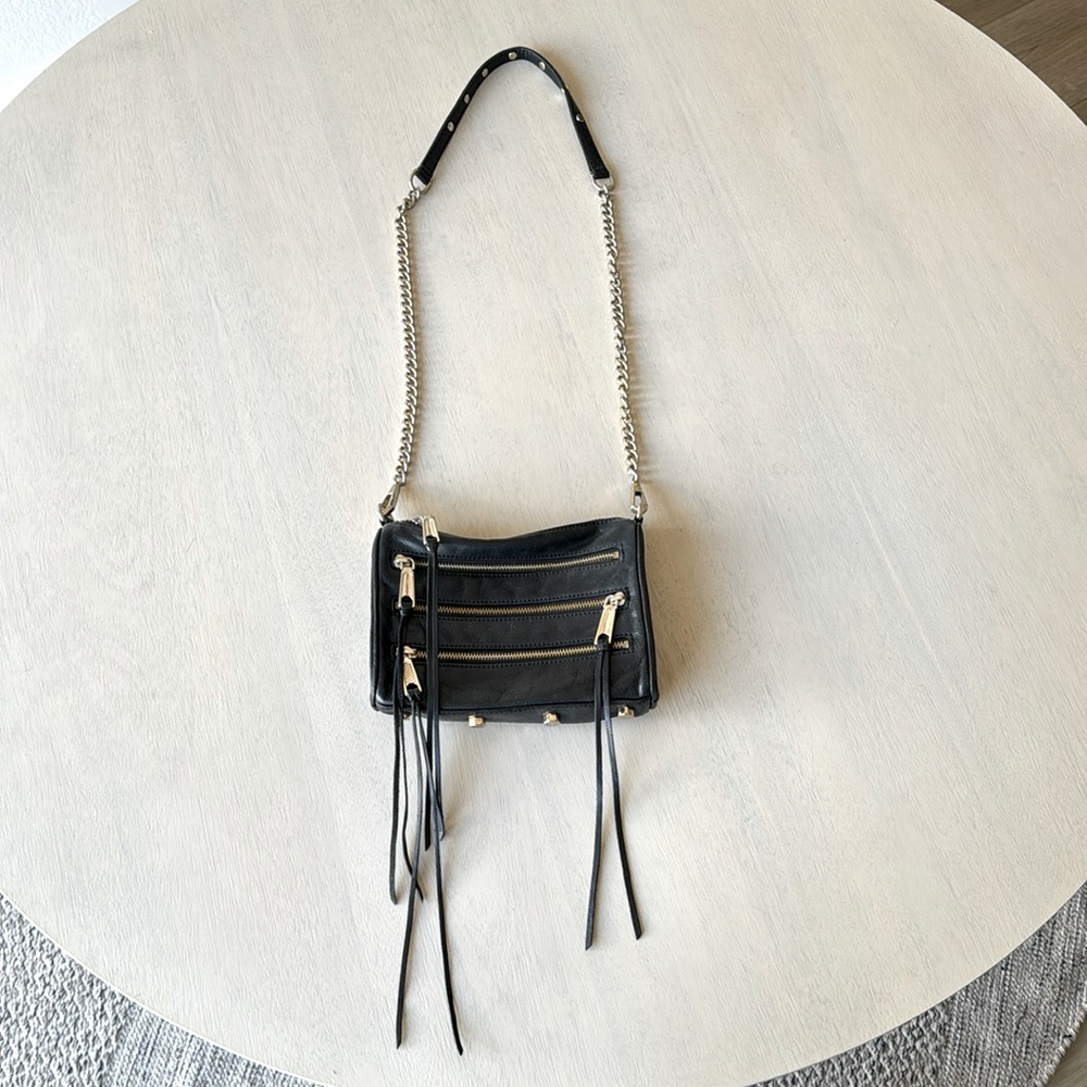 Rebecca Minkoff women’s black and gold zipper chain crossbody purse